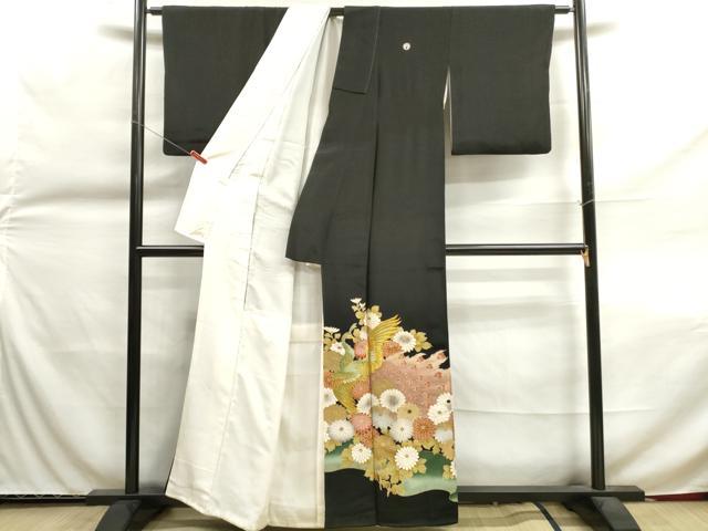 平和屋着物■豪華黒留袖　刺繍　孔雀花文　金彩　正絹　逸品　DAAV2285xg