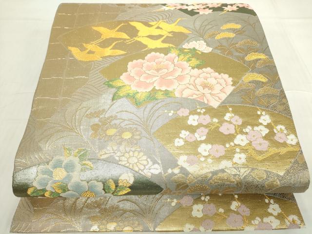 Rakuten - 平和屋着物▼六通柄袋帯 地紙飛鶴花文 金糸 正絹 逸品 DABC3900az