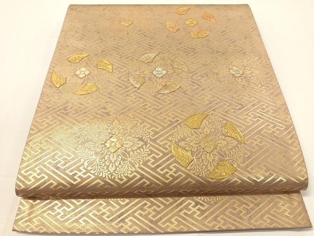 平和屋着物▼螺鈿　袋帯　紗綾型更紗花丸文　金彩　引箔　正絹　逸品　CAAY6826vp