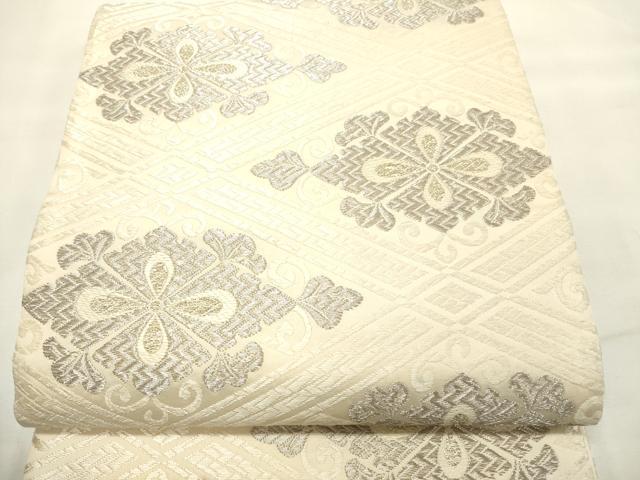 平和屋着物■六通柄袋帯　花菱文　銀糸　正絹　逸品　DAAQ8149sf