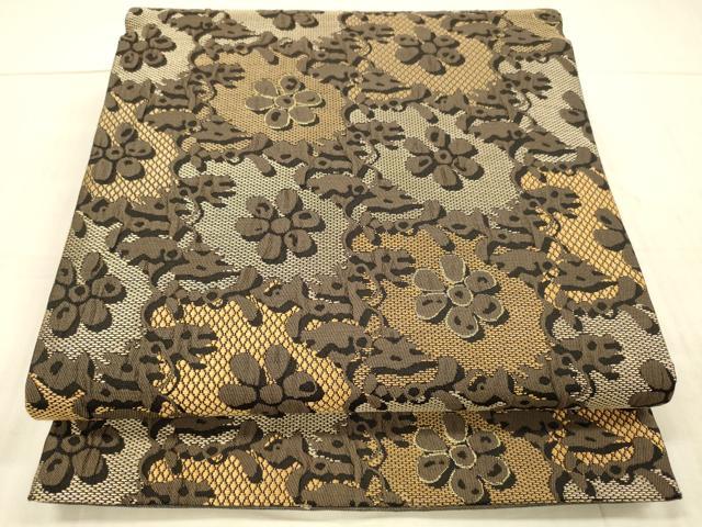 平和屋着物●両面　全通柄袋帯　草花文　源氏香　金糸　正絹　逸品　DAAX8536cm