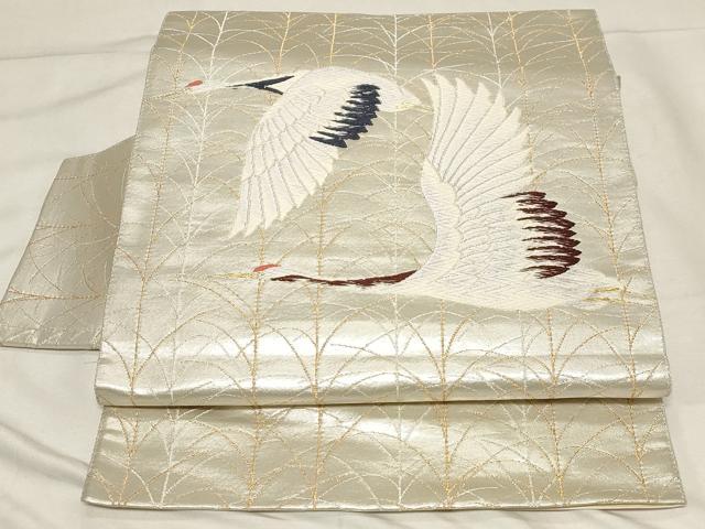 平和屋着物◎つけ帯　唐織　飛鶴文　金銀糸　正絹　逸品　CABA2154dy