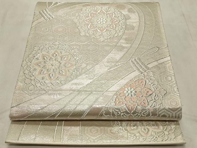 平和屋着物◎六通柄袋帯　正倉院花文　銀糸　正絹　逸品　CABD2227qe