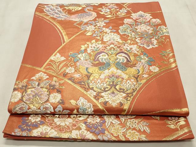 平和屋着物◎六通柄袋帯　唐織　鴛鴦花文　金銀糸　正絹　逸品　CABD2230qe