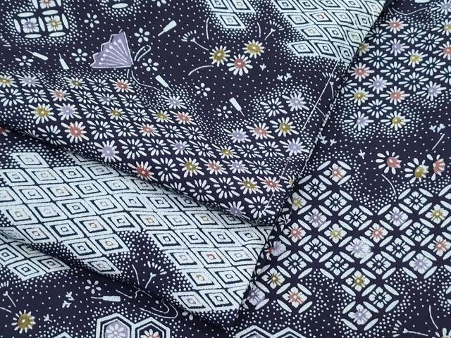 平和屋着物●藍造り国選定無形文化財　藍師・佐藤昭人　藍香房　小紋　扇面亀甲花文　正絹　逸品　未使用　CAAY9554th