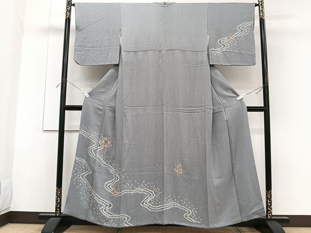 平和屋着物▽中国三大刺繍　スワトウ刺繍　訪問着　単衣　駒刺繍　流水雪輪花文　暈し染め　金彩　正絹　逸品　CAAW1360xi 平和屋着物□中国三大刺繍 スワトウ刺繍 絞り 雪輪草花文 金彩 訪問