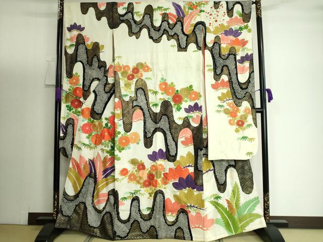 平和屋着物●豪華振袖 駒刺繍 草花文 金彩 正絹 逸品 DAAJ1980ic
