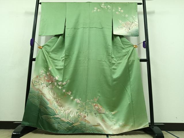 平和屋着物■訪問着　扇面花文　暈し染め　金銀彩　正絹　逸品　AABC8702jh