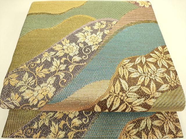 平和屋着物▼六通柄袋帯　道長花文　金糸　正絹　逸品　DAAS0364az