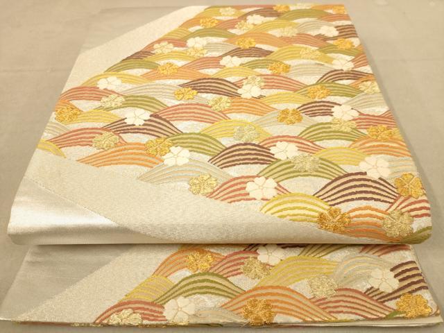 平和屋着物◎太鼓柄袋帯　流水花文　金糸　正絹　逸品　AAAZ5828dt