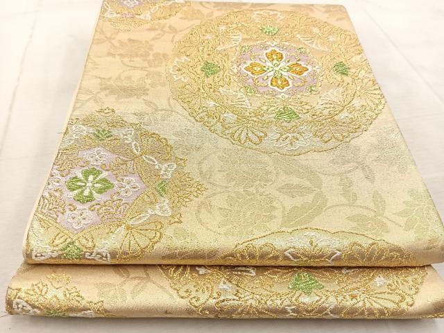 平和屋着物◎西陣　六通柄袋帯　正倉院花文　金銀糸　証紙付き　正絹　逸品　BAAV4992yc