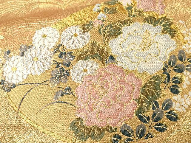 平和屋着物▼六通柄袋帯　唐織　枝花文　金糸　正絹　逸品　CAAX0477yk