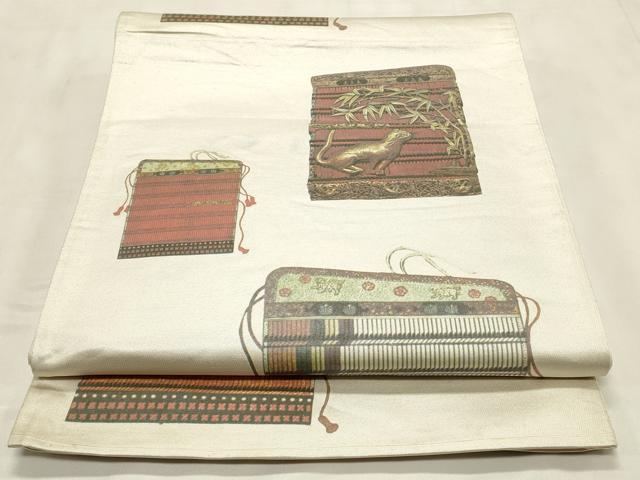 平和屋着物◎全通柄袋帯 鎧縅 猫 正絹 逸品 CABD2241qe