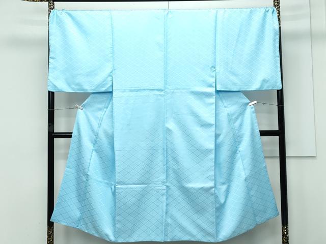 平和屋着物■極上　男性　色無地　紋付き羽織セット　キングサイズ　水色地　花菱地紋　舞台衣装　洗える着物　逸品　CZAA3648s5