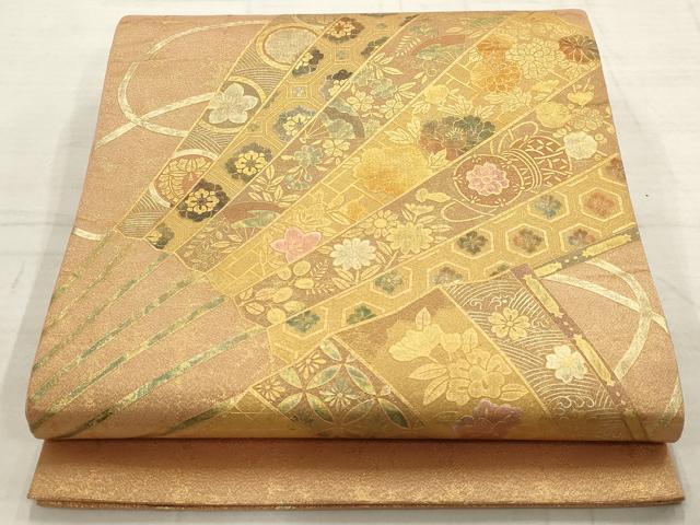 乐天商城 - 平和屋着物▼太鼓柄袋帯　扇面花文　金彩　正絹　逸品　AABC6690wj