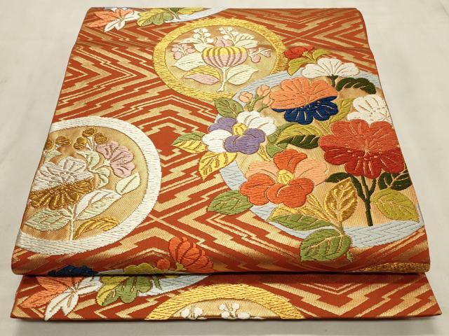 平和屋着物◎六通柄袋帯 唐織 松風 松皮地丸文 金糸 正絹 逸品 CABD2244qe