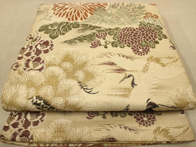平和屋着物◎アンティーク　大正ロマン　丸帯　飛鶴花文　正絹　逸品　AABA0607dt