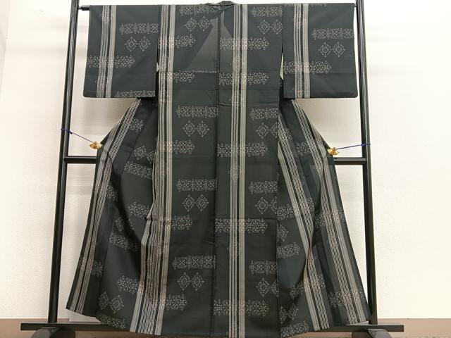 平和屋着物＊夏物　小紋　紗　横段文　洗える着物　BAAS7069pk