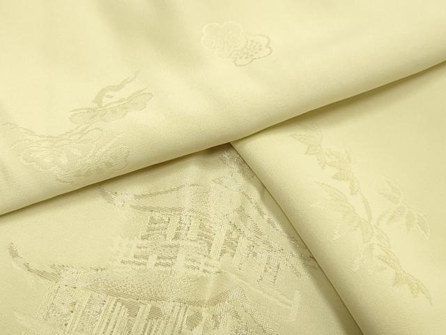 平和屋着物●長襦袢　無双仕立て　刺繍　風景松竹梅文　女郎花色　金糸　正絹　逸品　CABB0214gh