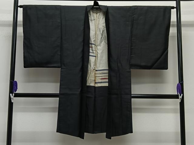 Full-Length Under-Kimono - 平和屋着物∞男性　長羽織　黒紋付　羽裏：風景文　正絹　逸品　CABE5101ua