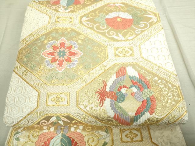平和屋着物■六通柄袋帯　唐織　蜀江向かい鳥花文　金糸　正絹　逸品　DAAP8578sf