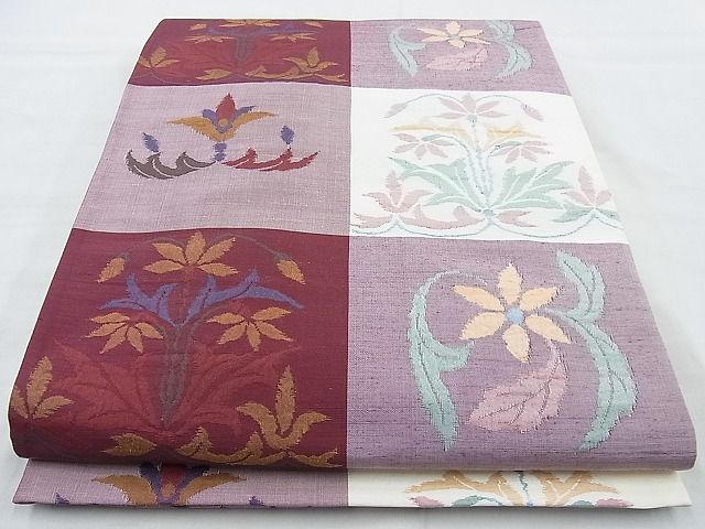 平和屋着物◎六通柄袋帯 格子更紗文 逸品 BAAJ6893cm