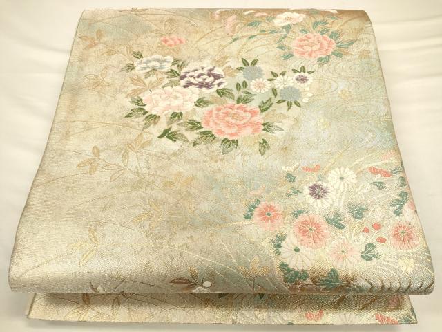 平和屋着物◎六通柄袋帯　唐織　地紙草花文　金糸　正絹　逸品　未使用　CAAV3519ft