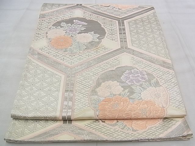 平和屋着物◎六通柄袋帯　唐織　亀甲花文様　プラチナ箔　逸品　BAAK0107if