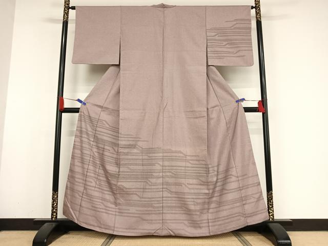 平和屋着物●石川県指定無形文化財　牛首紬　白山工房　手織り　訪問着　縞　正絹　逸品　AABA2658np