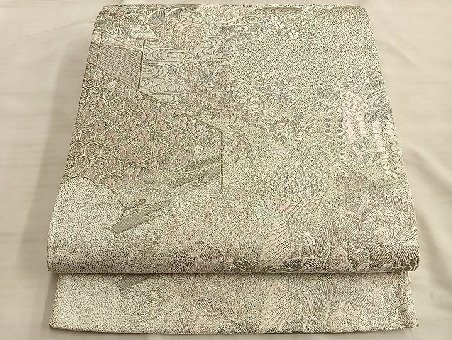 平和屋着物◎六通柄袋帯 唐織 桃山屏風花鳥文 プラチナ箔 逸品 BAAJ2621du