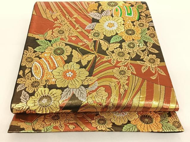 平和屋着物◎六通柄袋帯　流水花蝶文　金銀糸　正絹　逸品　AAAO2270jh