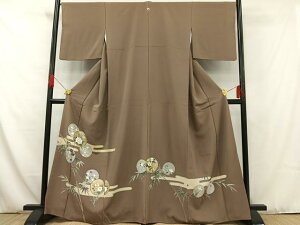 平和屋着物■豪華色留袖 花丸文 空五倍子色 金彩 正絹 逸品 AAAR8139jh