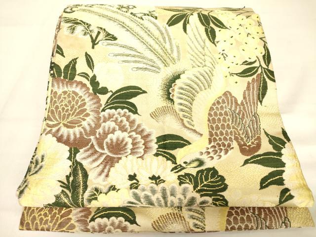 平和屋着物◎アンティーク　大正ロマン　丸帯　花鳥文　金糸　正絹　逸品　AAAZ8059cs