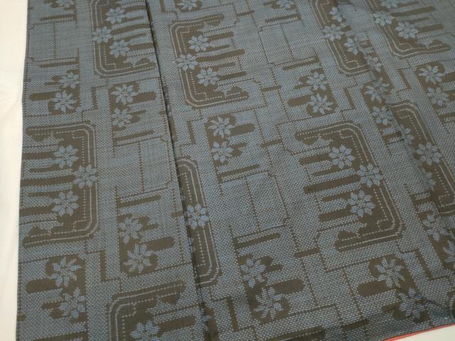 平和屋着物■本場大島紬　7マルキ　泥染め　幾何学花文　正絹　逸品　DAAJ4998tw