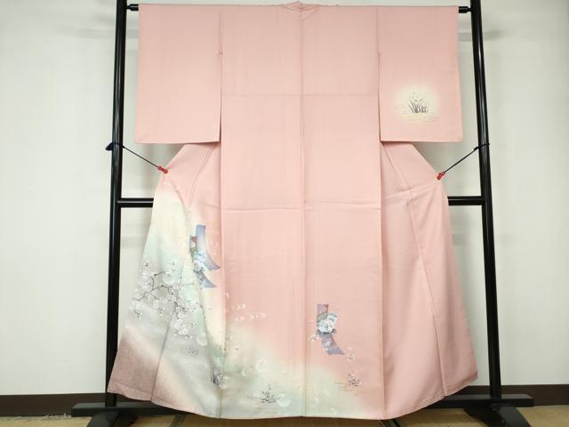 平和屋着物■訪問着　流水短冊枝梅文　暈し染め　金銀彩　正絹　逸品　DABD4141qa