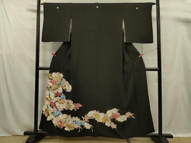 平和屋着物■豪華黒留袖 刺繍 草花文 金銀糸 正絹 逸品 DABF0927ya
