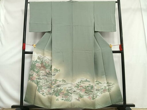平和屋着物■色留訪問着 寿光織 人物風景文 暈し染め 金糸 正絹 逸品 AAAT2502es 平和屋着物■色留訪問着 寿光織 人物風景文 暈し染め 金糸 正絹 逸品 AAAT2502es