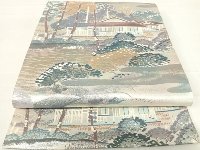平和屋着物◎六通柄袋帯　洛西桂離宮　名勝百景　銀糸　正絹　逸品　AABC4672yx