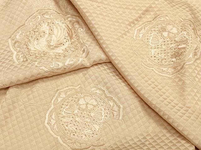 平和屋着物●中国三大刺繍　スワトウ刺繍　総刺繍　長襦袢　無双仕立て　鏡裏鳳凰文　薄香色　正絹　逸品　CABB0215gh