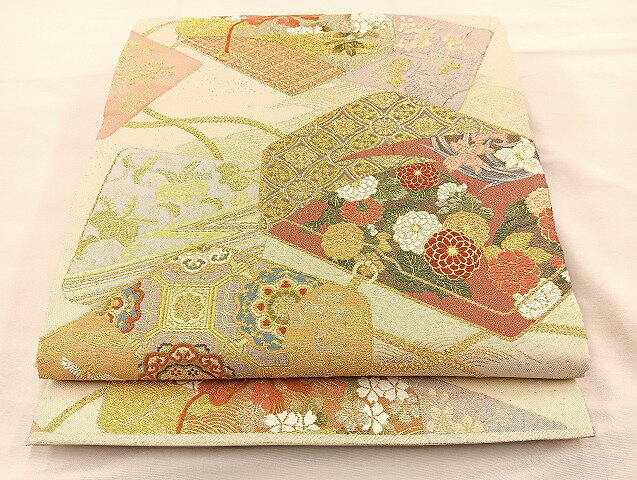 平和屋着物◎六通柄袋帯　唐織　筆箱花丸蒔絵文　金糸　逸品　BAAK0243qt