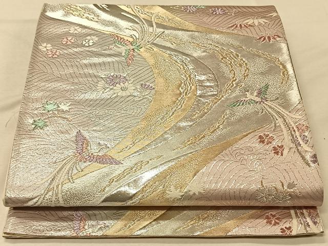 平和屋着物◎六通柄袋帯　流水花鳥文　金銀糸　正絹　逸品　CAAV7254qv