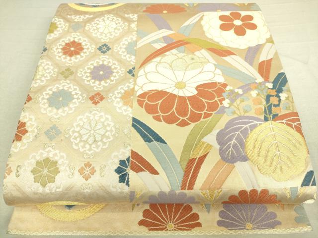 平和屋着物◎六通柄袋帯　吉祥花文　金糸　正絹　逸品　DAAK5795re