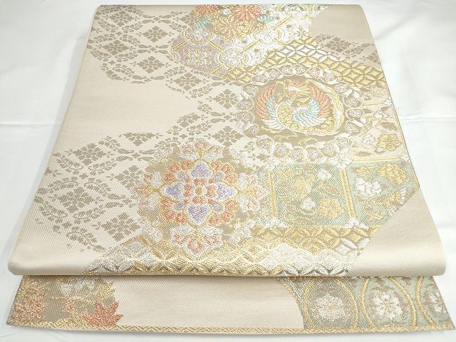 平和屋着物◎六通柄袋帯　正倉院花鳥文　金銀糸　正絹　逸品　AAAL1830Aru