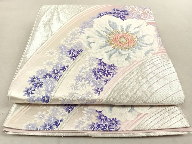 平和屋着物◎銀つづれ 六通柄袋帯 唐織 大牡丹文 金銀糸 正絹 逸品 AAAK7480Bcy