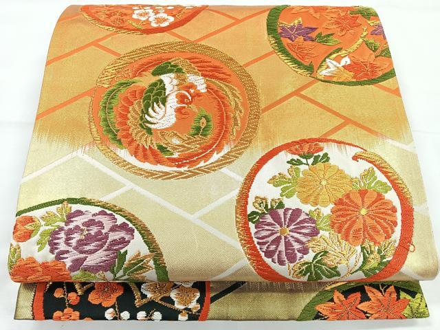 乐天商城 - 平和屋着物◎六通柄袋帯　唐織　花鳥丸文　金糸　正絹　逸品　CAAY5232nb