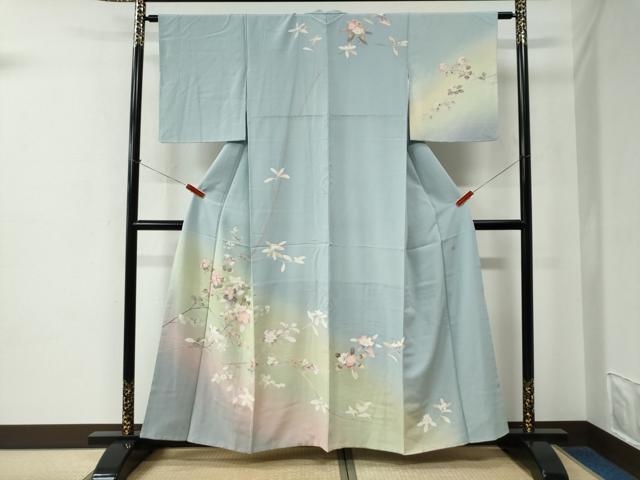 Full-Length Under-Kimono - 平和屋着物●訪問着　友禅　作家物　枝花文　暈し染め　小田急百貨店扱い　正絹　逸品　CABE2340yc