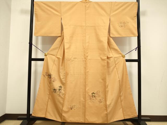 Full-Length Under-Kimono - 平和屋着物■訪問着　紬地　風景文　正絹　逸品　DABD2354du