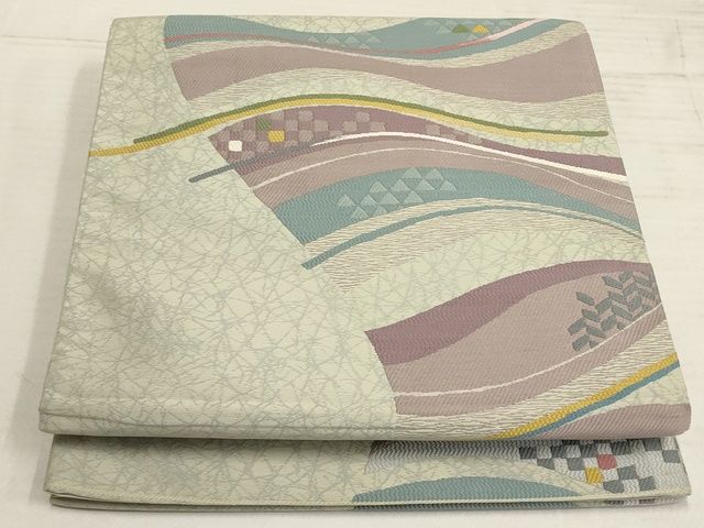 平和屋着物◎六通柄袋帯　幾何学文様　正絹　逸品　AAAL1553Amf