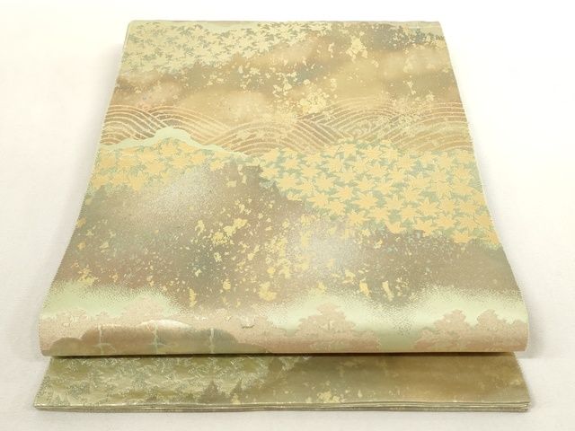 平和屋着物◎六通柄袋帯　立波風景文　金糸　引箔　正絹　逸品　AAAM0081Apf