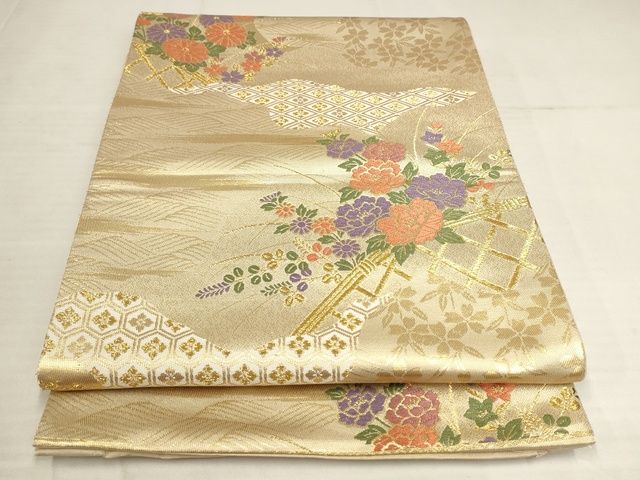 乐天商城 - 平和屋着物◎六通柄袋帯　唐織　花籬文　金糸　正絹　逸品　AAAM0123Apf